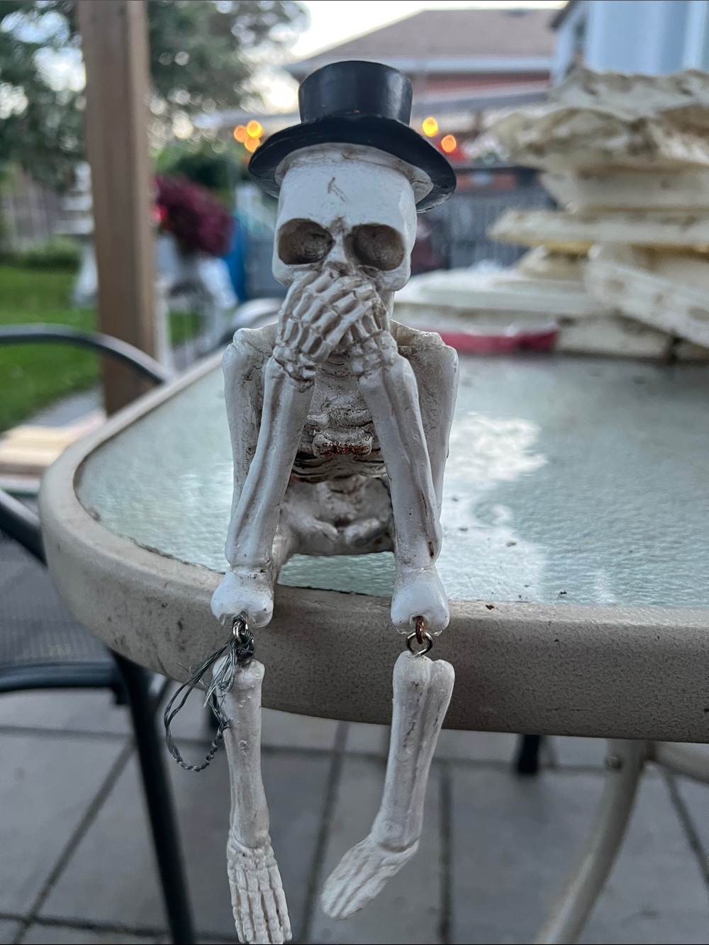 Decorative White Skeleton Figurine with Black Top Hat - Home Art